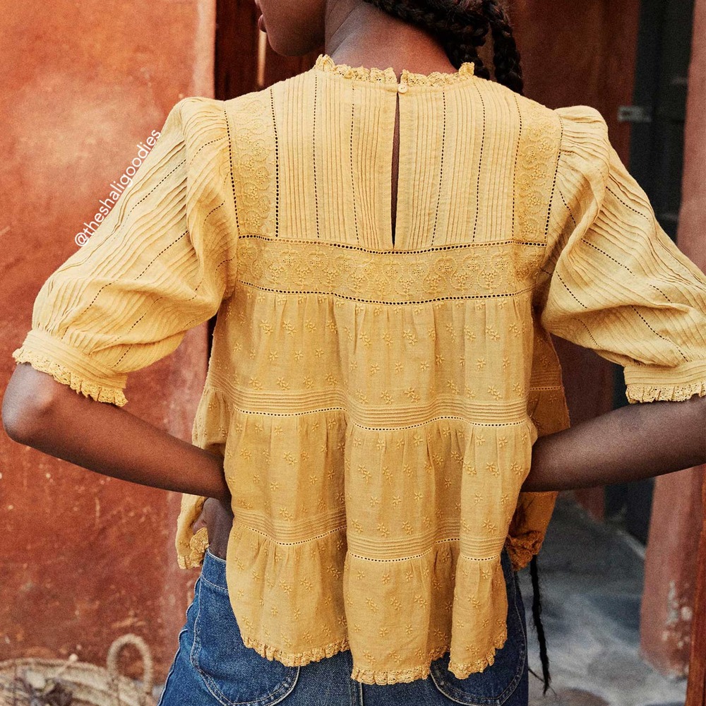 DOEN Adnet Top Yellow Floral Embroidered Lace Blouse - Picture 2 of 7